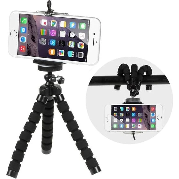SKALO Blæksprutte-mobilholder med klemme, 5,5-8,5 cm - Sort