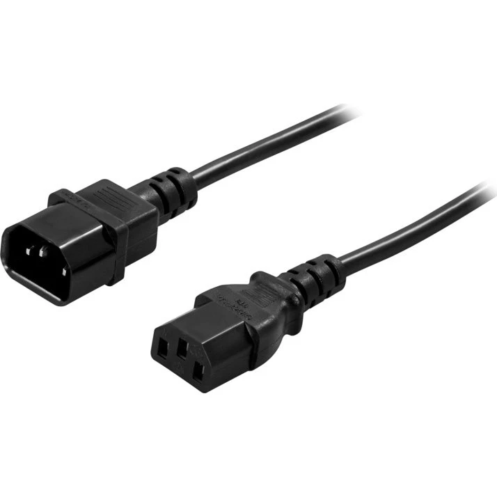 DELTACO Strømkabel C14 til C13, 0,5m, Sort, 250V/10A