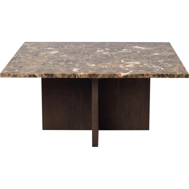 Rowico Brooksville sofabord 90x90 cm i brun marmor og egetræ