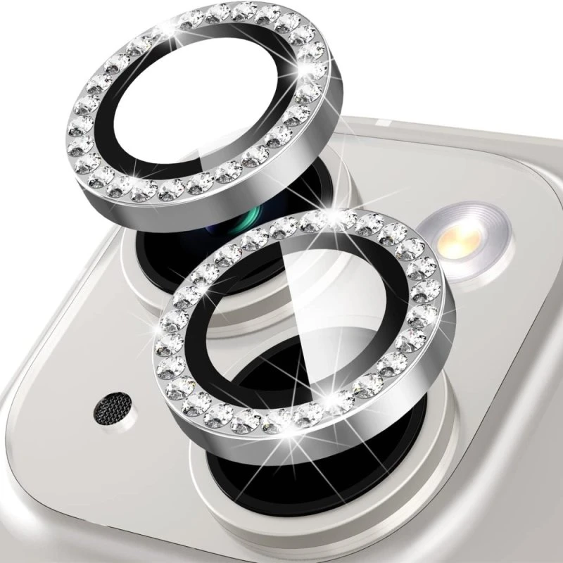 Glitter Kamera Linsebeskytter til iPhone 15 / 15 Plus - Sort