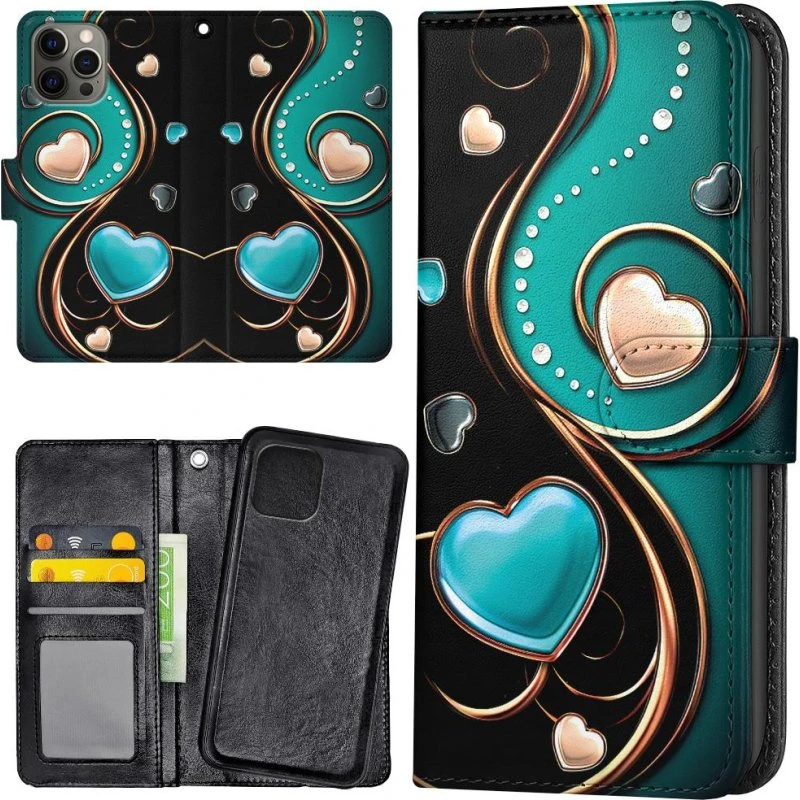 iPhone 13 Pro Max Cover med Hjerter og Pungfunktion