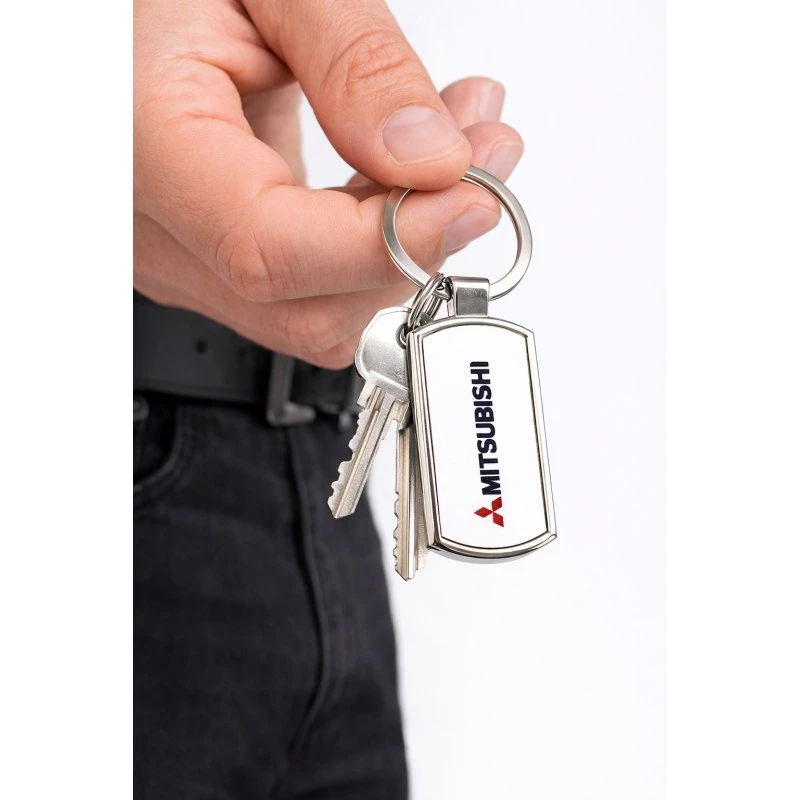 Mitsubishi Nøglering i stål, sølvfarvet (42 x 25 mm)