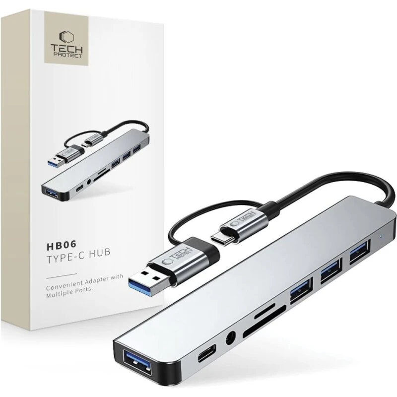 Tech-Protect HB06 9-i-1 USB-C/USB-A Hub – Rumgrå