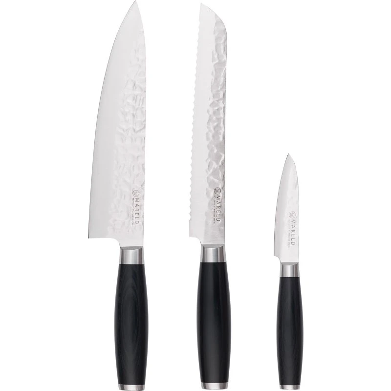 Mareld Hamret Knivsæt 3 dele - Rustfrit stål med pakkatræ