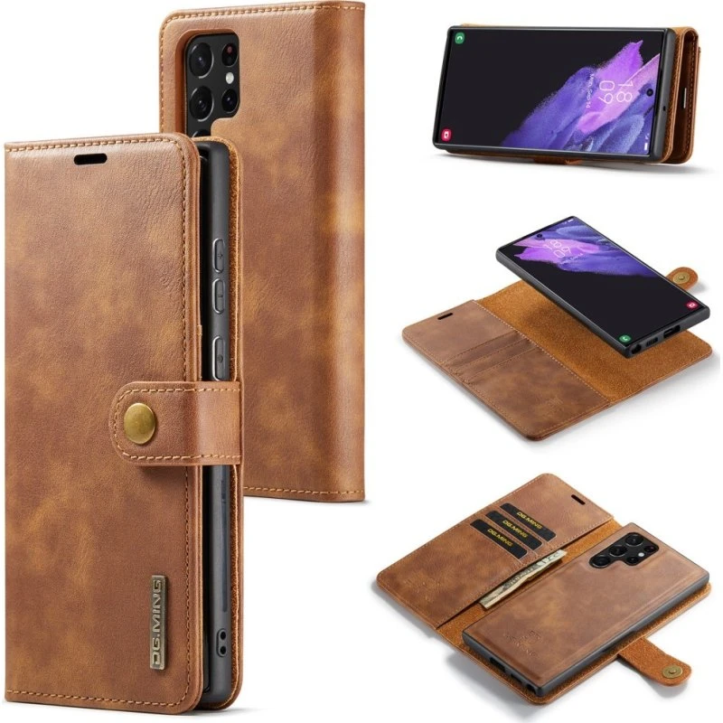 DG MING Samsung S25 Ultra 2-i-1 Magnet Flip Cover - Brun