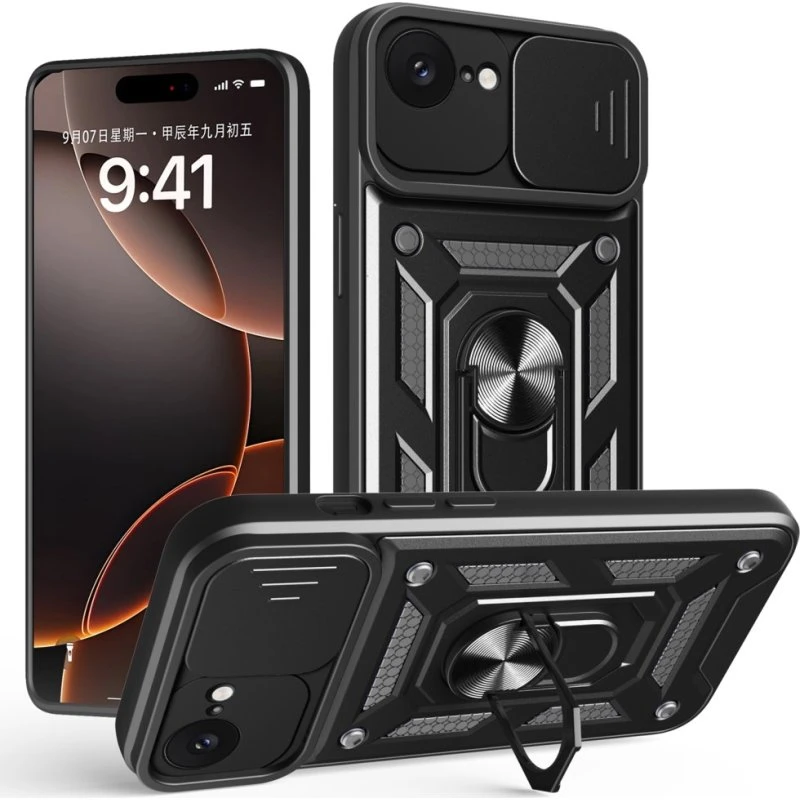 SKALO iPhone 16e Armor Metallring Cover - Sort