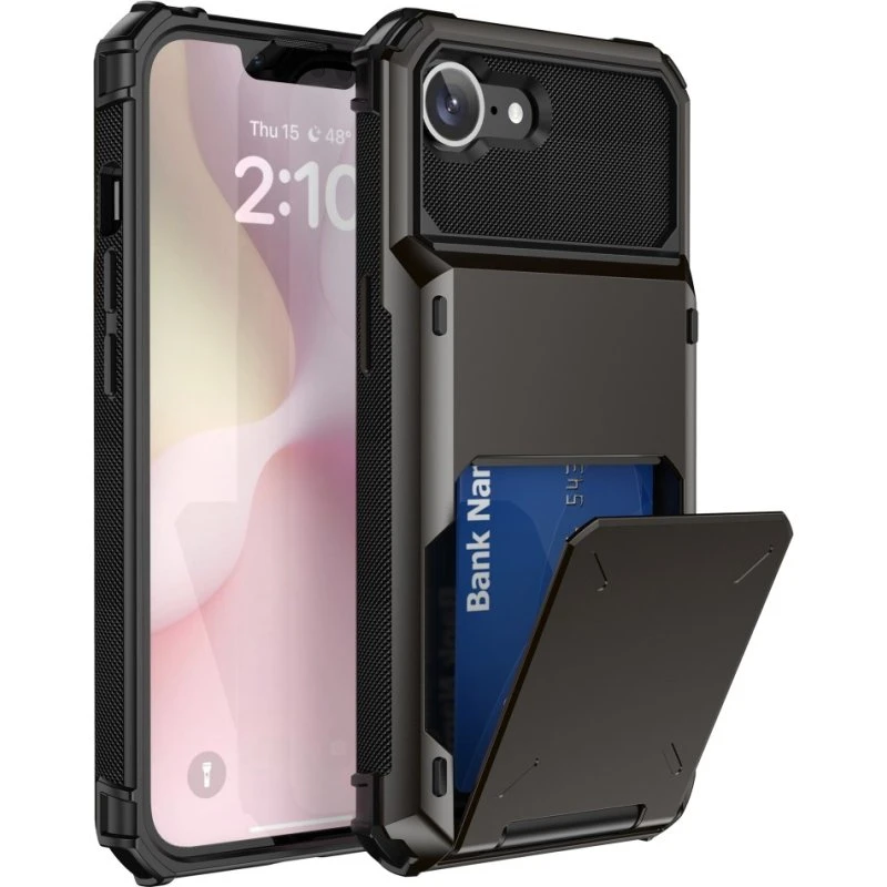 SKALO iPhone 16e Armor Flip Kortholder Cover - Sort