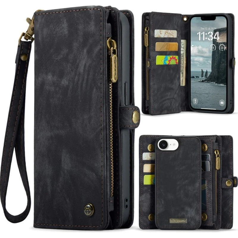 CaseMe iPhone 16e Big Wallet 2in1 Magnet Flip Cover - Sort