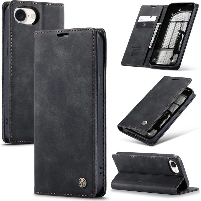 CaseMe iPhone 16e 013 Series PU-Læder Flip Cover - Sort