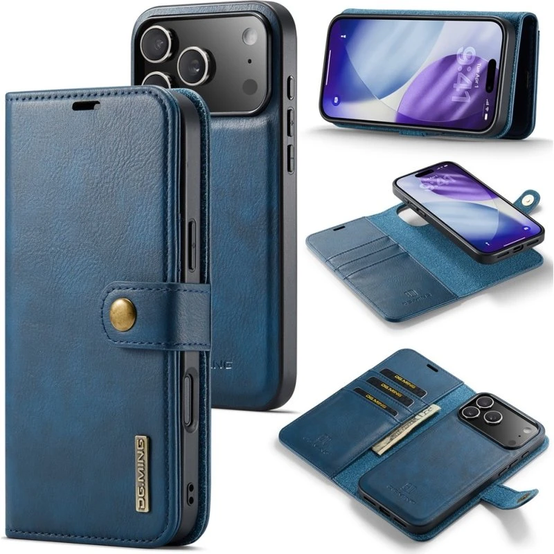 DG MING iPhone 17 Pro 2-i-1 Magnet Flip Cover - Blå