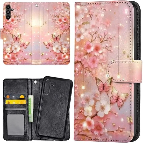 Samsung Galaxy S25 Cover med Blomster & Sommerfugle - Pungetui