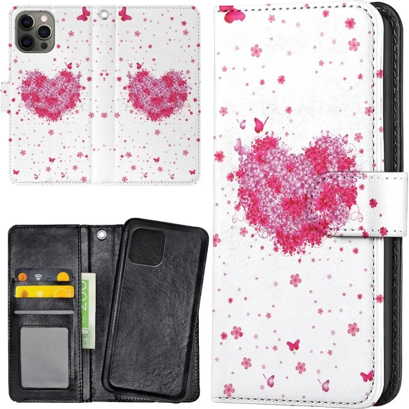 iPhone 13 Pro Max Cover med Blomsterhjerte og Pung