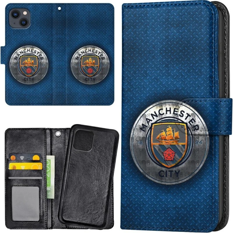 Manchester City iPhone 13 Pungetui - Mobilcover med kortholder