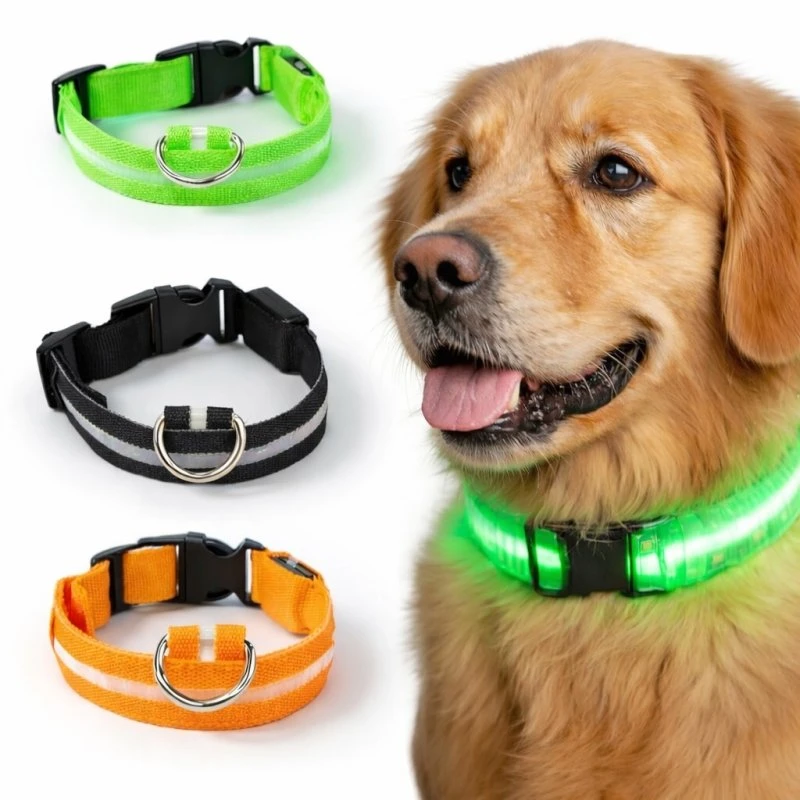 LED Hundehalsbånd Genopladeligt - Refleks & Lys - Sort - S