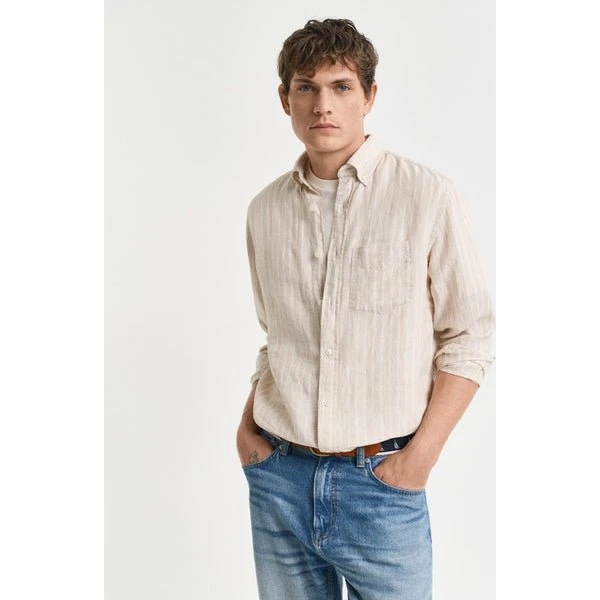 Reg Linen Stripe Shirt i 100% hør med stribet mønster