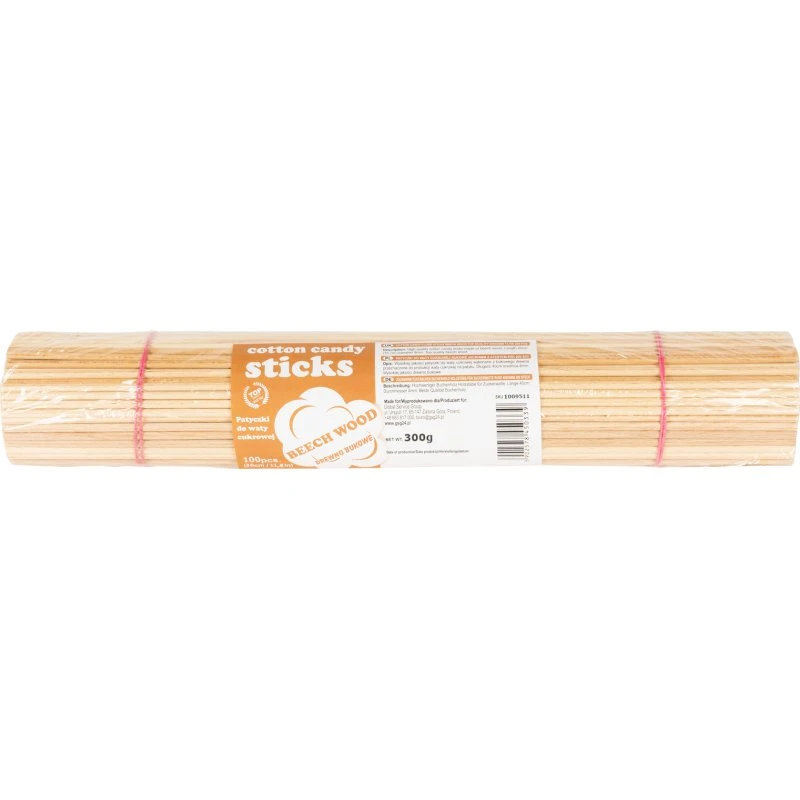 Bøgefarvede candyflosspinde 30 cm (100 stk.) med PZH-certifikat