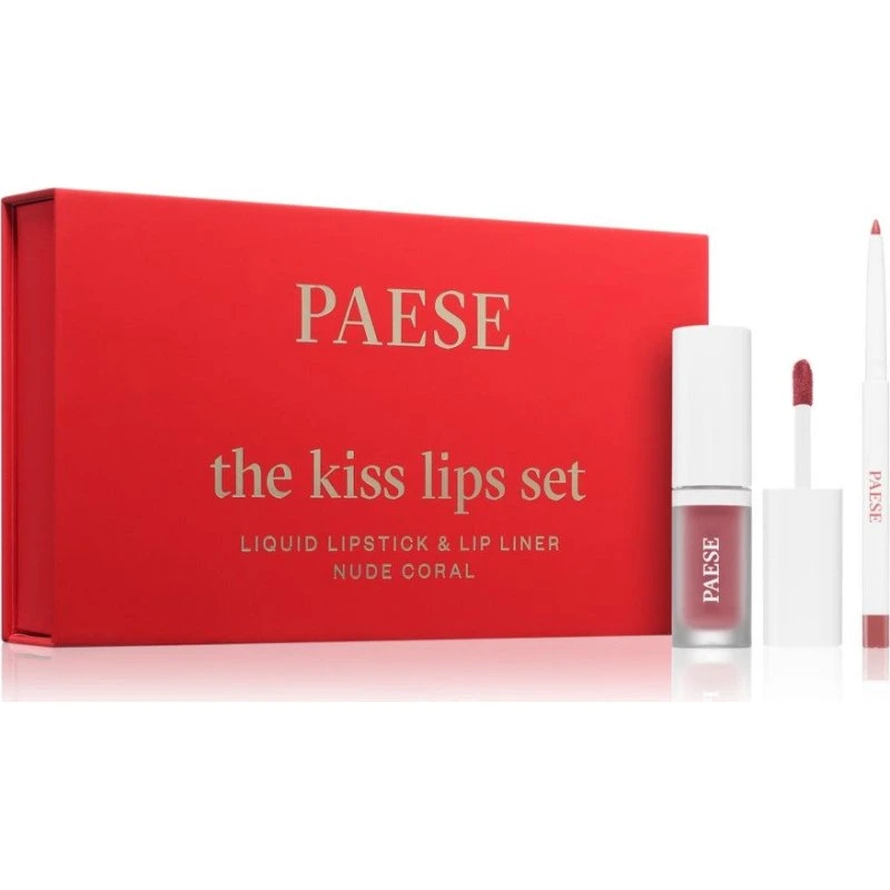 Paese Kiss Lips Set Nude Coral – Mat Læbestift & Liner