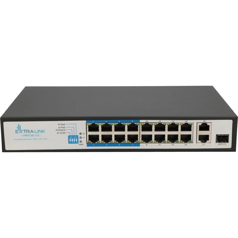 Extralink VIRTUS V3 PoE-switch: 16x 100 Mb/s PoE+, 2x Gigabit, 150W