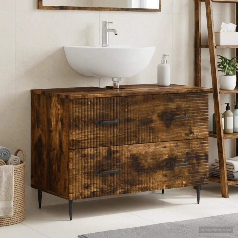 vidaXL Badeværelsesskab HAARLEM Røget eg 82 x 41 x 58,5 cm
