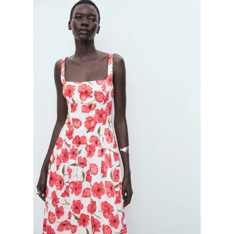 Mango FLARED hverdagskjole off-white, bomuld midi