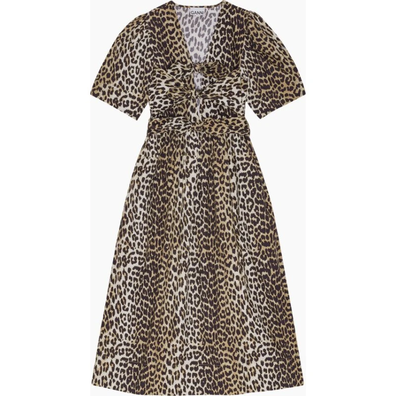 GANNI Printed Tie-strap Midi-kjole W0373 – Leopard