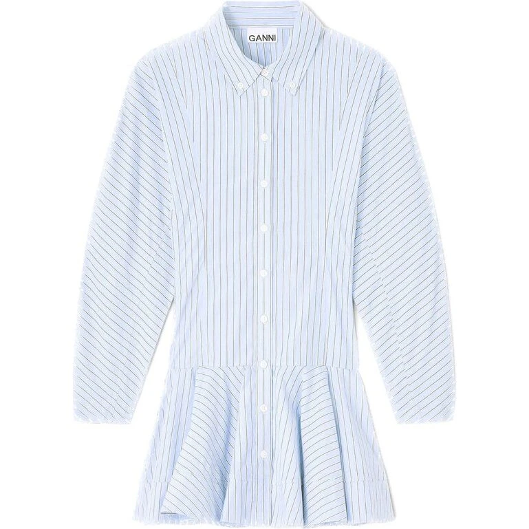Ganni Stripe Cotton Buttoned Mini Dress - Lavender Lustre, 38