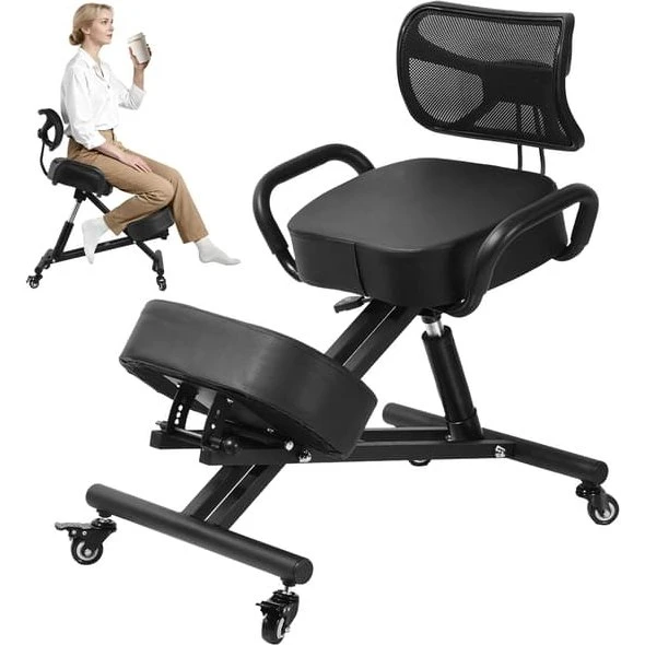 Ergonomisk knæstol med rygstøtte og benstøtte