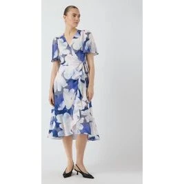 Y.A.S Thea midi slå-om kjole - Folkstone Gray/Florina print