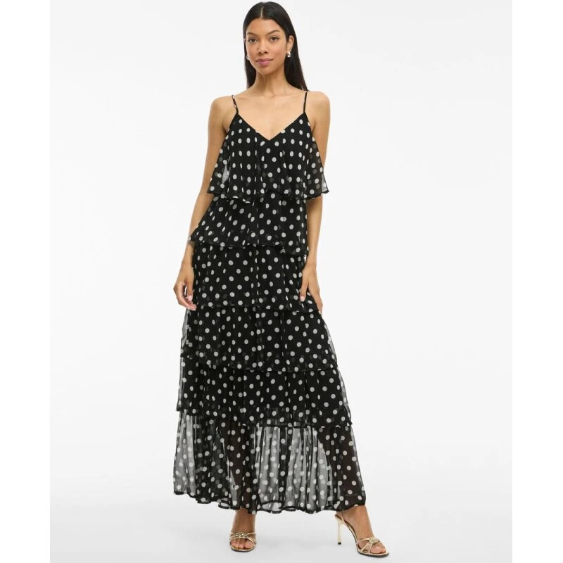 VILA Viharley ruffle maxikjole, sort med hvide prikker