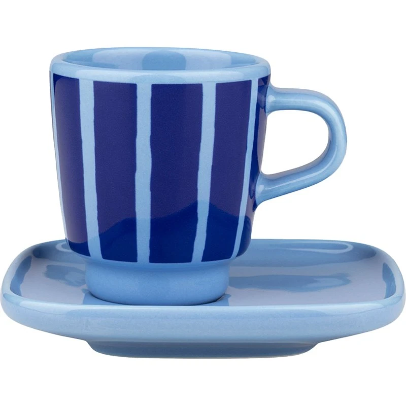Marimekko Piccolo espressokop med underkop, 5 cl, lyseblå/blå