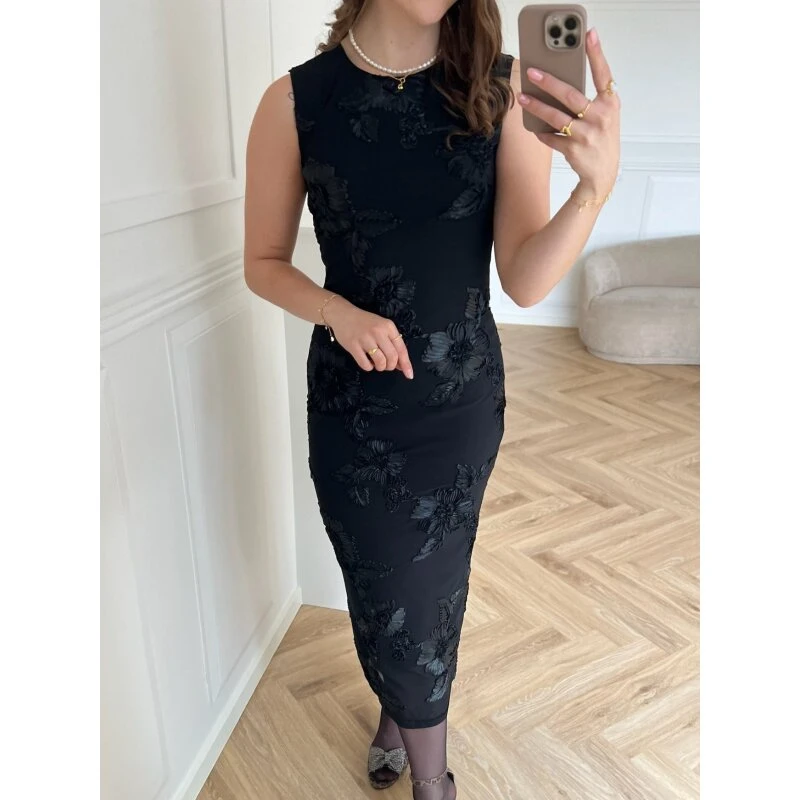 Neo Noir Tiranna Big Flower Mesh Kjole – Sort