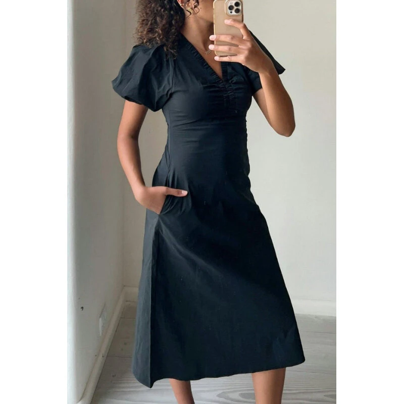 Neo Noir Illana Poplin-kjole, sort