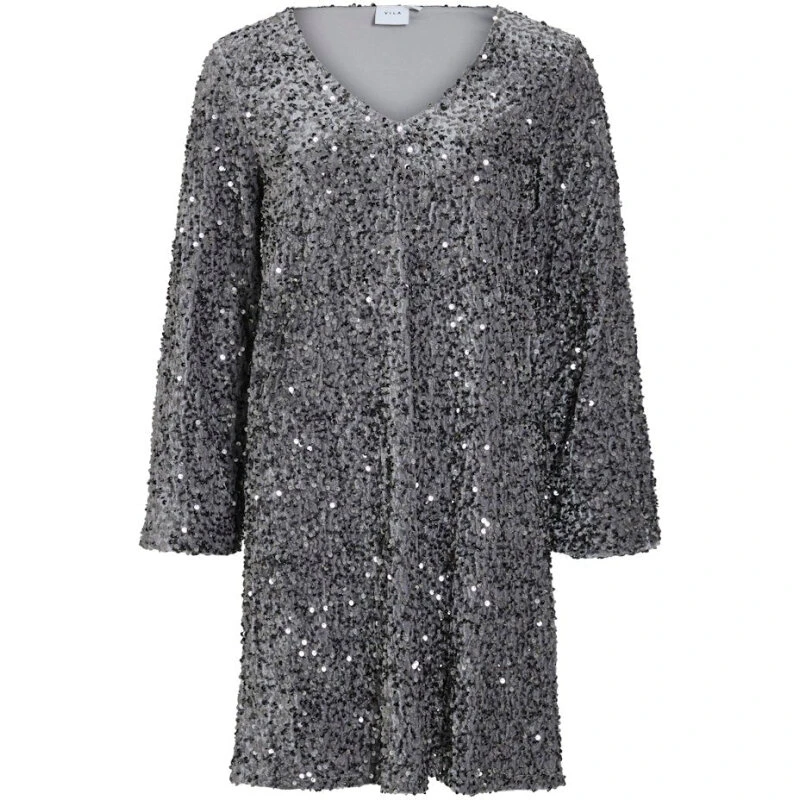 Vila Faith pailletkjole, V-hals og lange ærmer