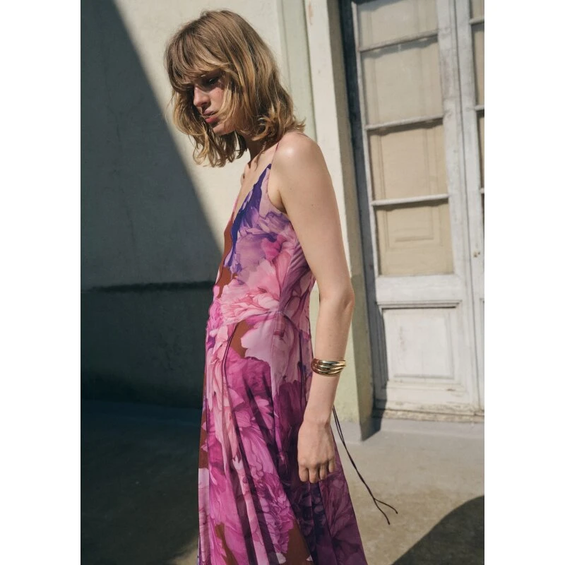 Mango Floral Godet Maxikjole - lilla