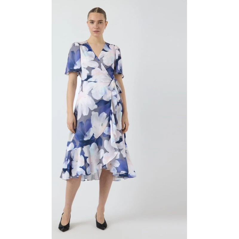 Y.A.S Thea midi slå-om kjole - Folkstone Gray/Florina print