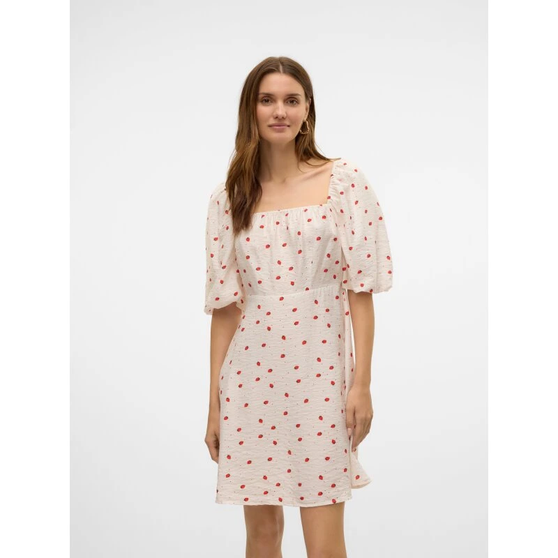Vero Moda Odette 2/4 kort kjole - Snow White/Strawberry