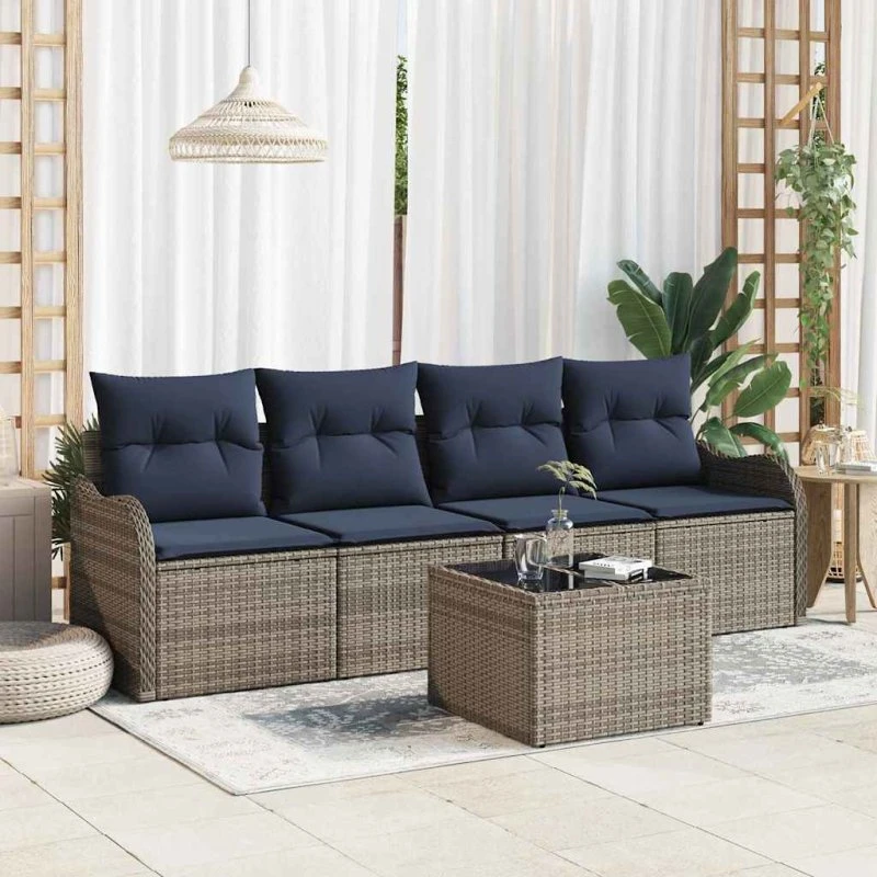 vidaXL Havesofa Sæt 5 stk. Grå Polyrattan