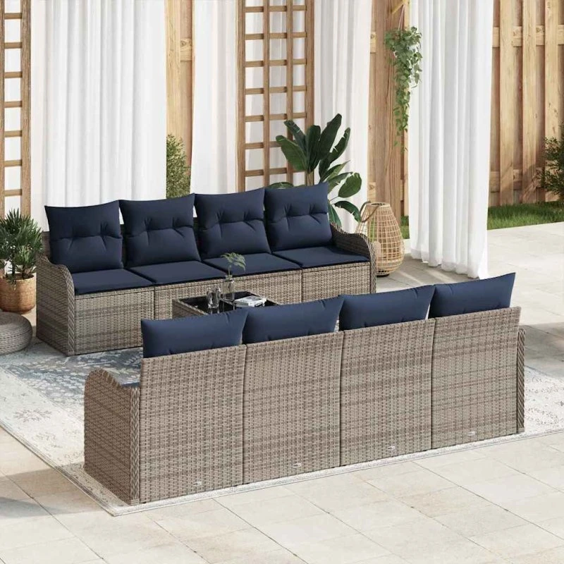 vidaXL Sofa Sæt 9 dele, 8 siddepladser, Grå polyrattan