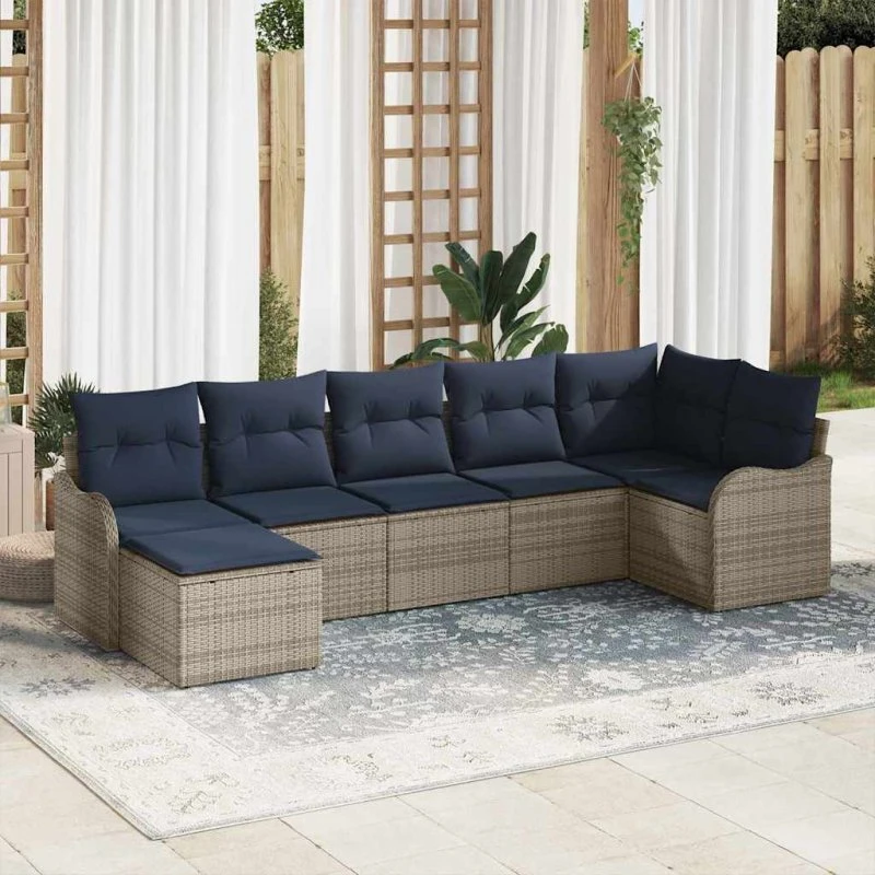 vidaXL Havesofa Sæt 7 stk. Grå Polyrattan