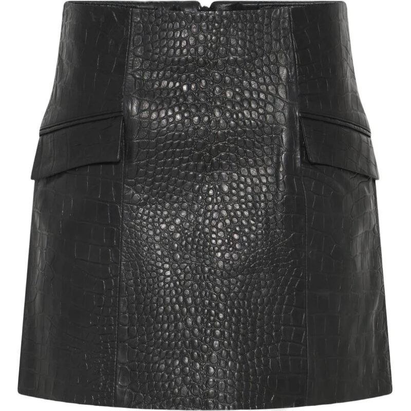 Bruuns Bazaar Siana præget lædernederdel, sort