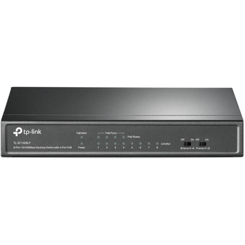 TP-Link TL-SF1008LP 8-port Fast Ethernet switch med 4 PoE (sort)
