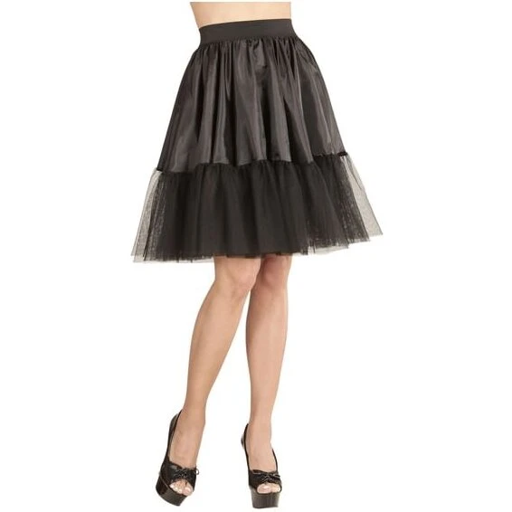 Uden mærke – Sort underskørt i satin og tyl, 56–60 cm