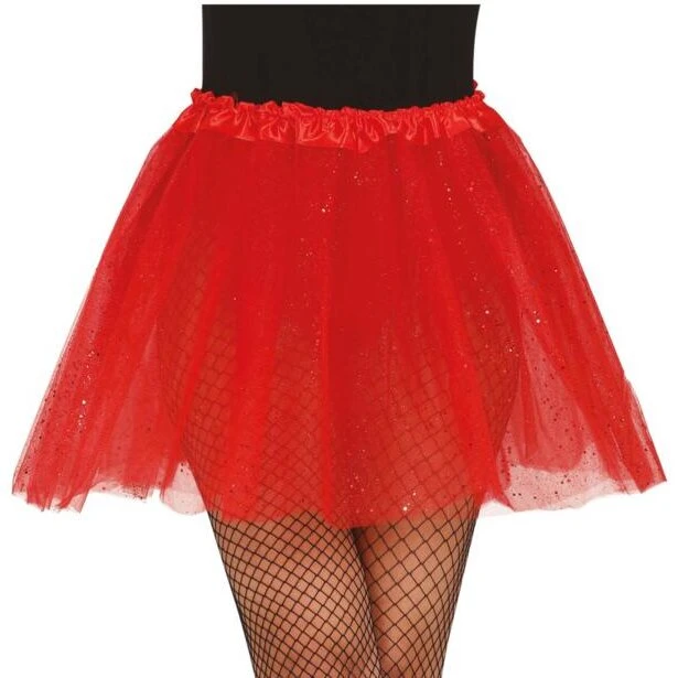 Uden mærke Rødt tylskørt m. sølvglitter - 40 cm