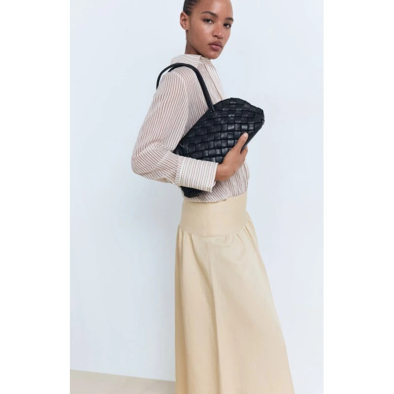 Mango Midi-nederdel med flosset kant, lys gul