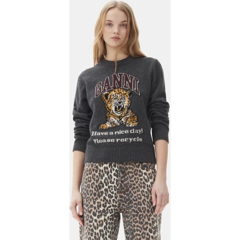 Ganni Graphic Wool Mix Tiger Crewneck