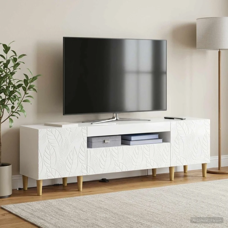 vidaXL LED TV-skab i hvid højglans med integreret lys