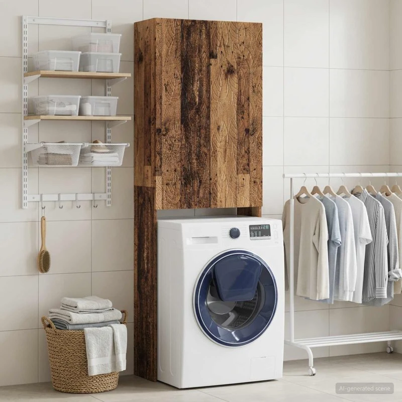 vidaXL Toilet Skab DELFT Gammelt træ, 66 x 25,5 x 190 cm