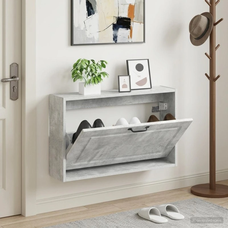 vidaXL UTRECHT Vægmonteret Skoskab, 71 x 17 x 43 cm, Betongrå