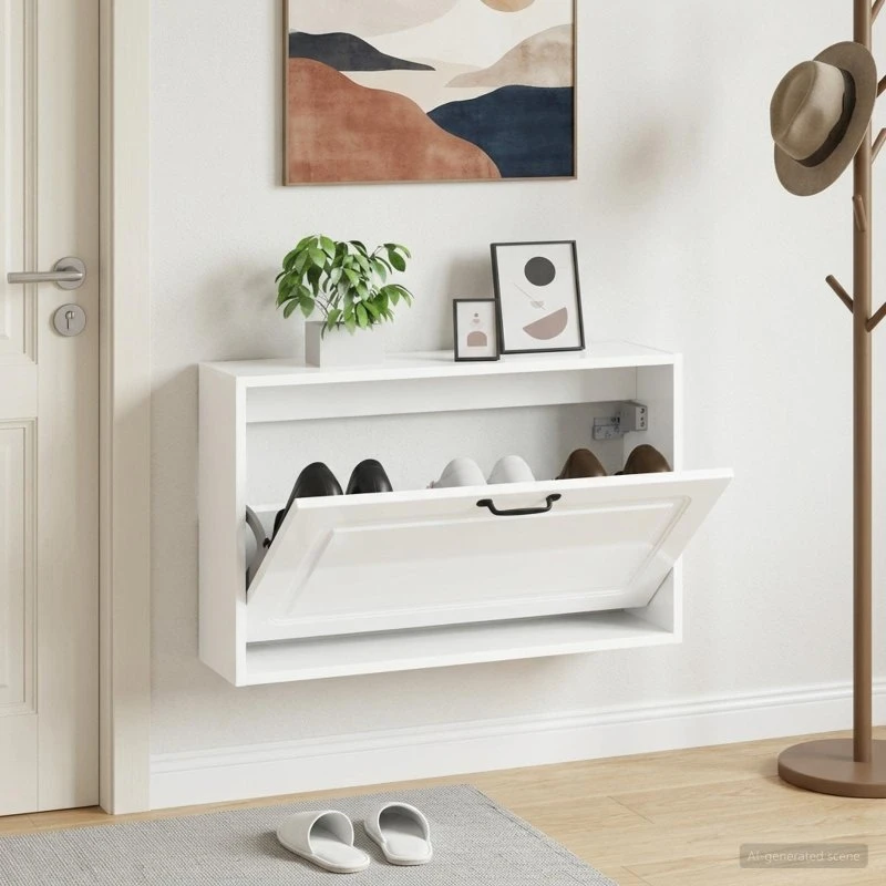 vidaXL UTRECHT Vægmonteret Skoskab 71x17x43 cm - Hvid Højglans
