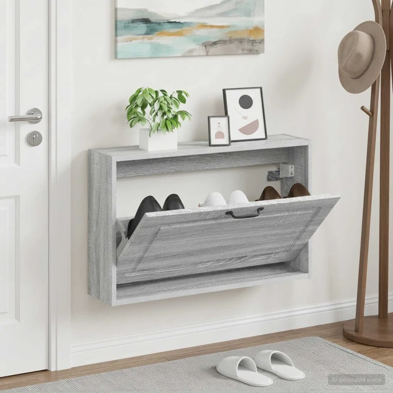vidaXL UTRECHT Vægmonteret Skoskab 71 x 17 x 43 cm - Grå Sonoma